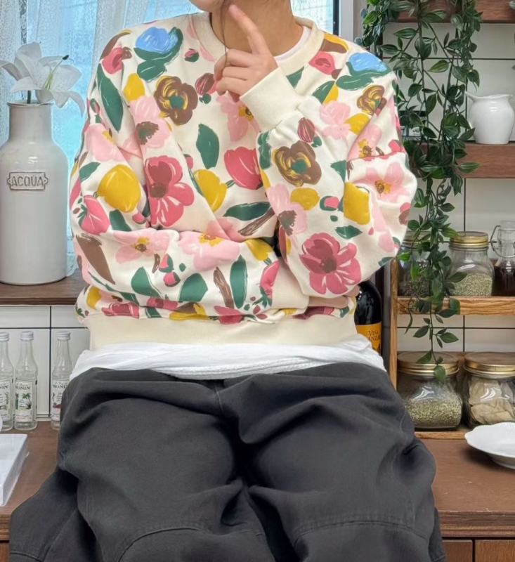 韓 繽紛花花圓領上衣 2色 size