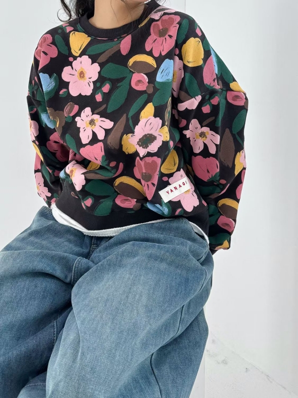 韓 繽紛花花圓領上衣 2色 size