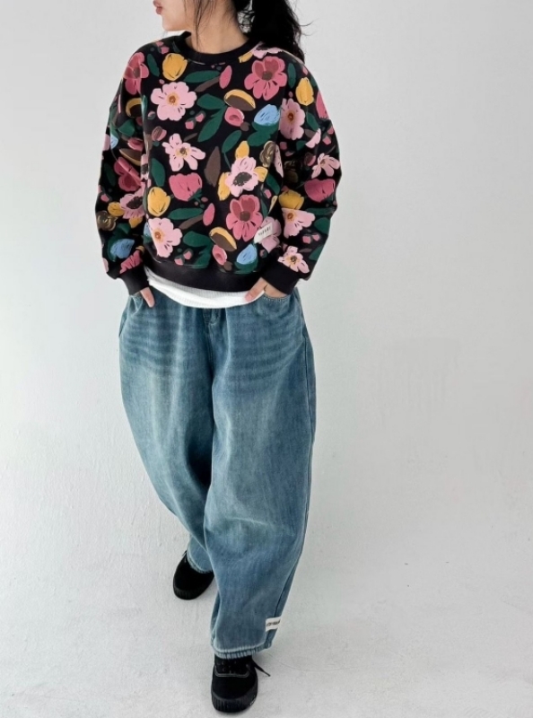 韓 繽紛花花圓領上衣 2色 size