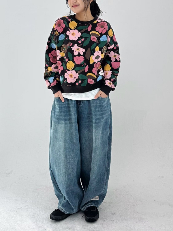 韓 繽紛花花圓領上衣 2色 size