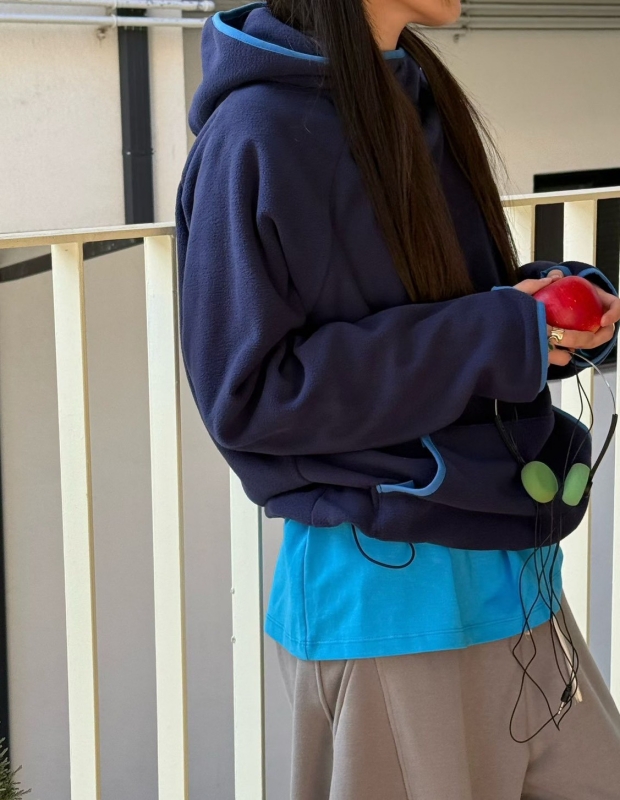 韓 滾邊配色連帽上衣 3色 size