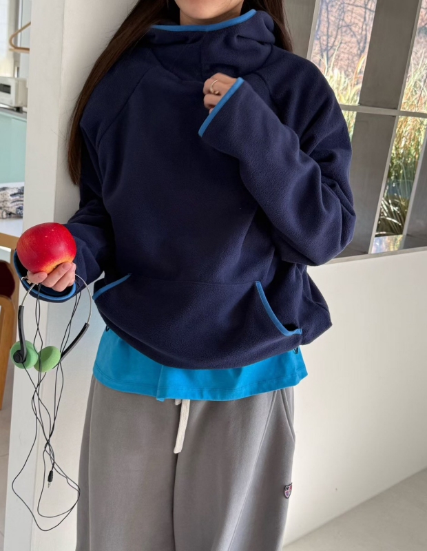 韓 滾邊配色連帽上衣 3色 size