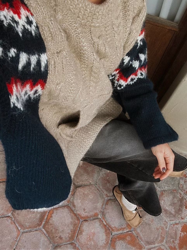 韓 麻花圖騰寬袖上衣 2色 size