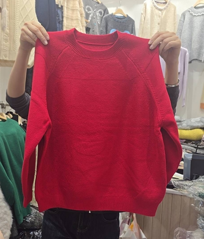 韓 圓領剪接針織上衣 5色 size