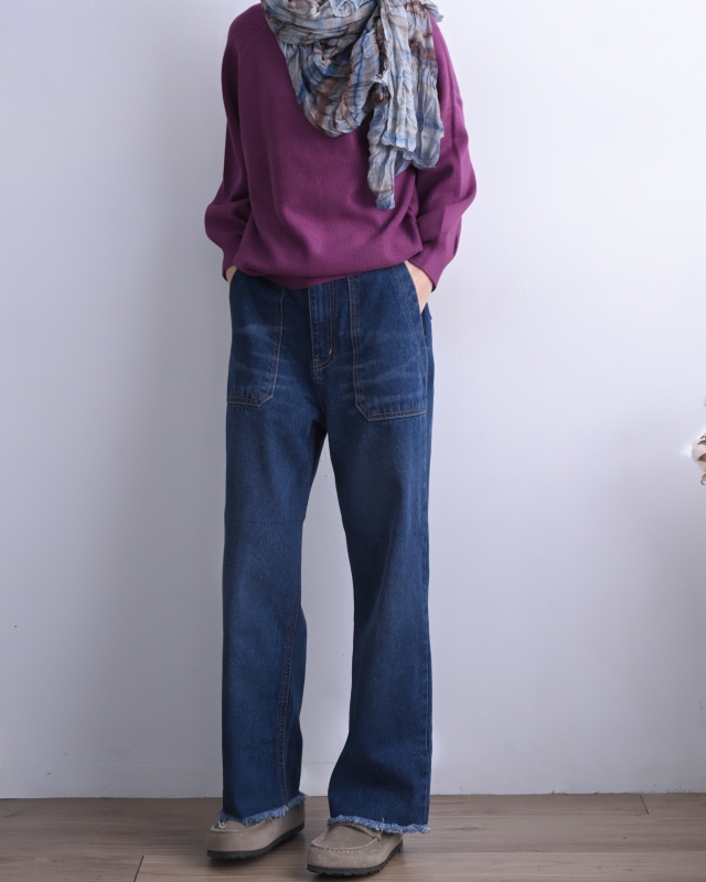 韓 圓領剪接針織上衣 5色 size