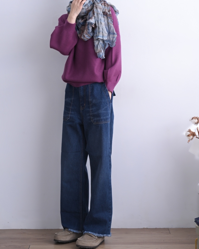 韓 圓領剪接針織上衣 5色 size