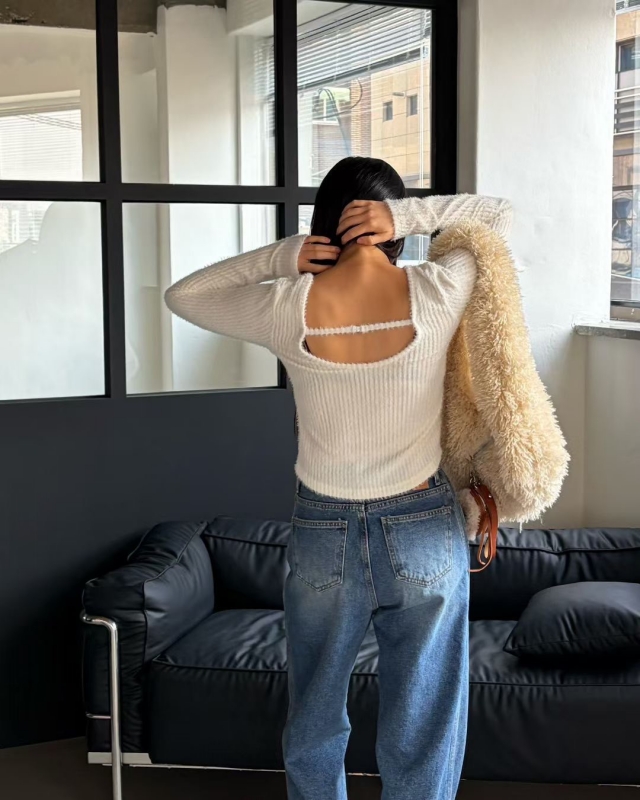 韓 小露背上衣 2色