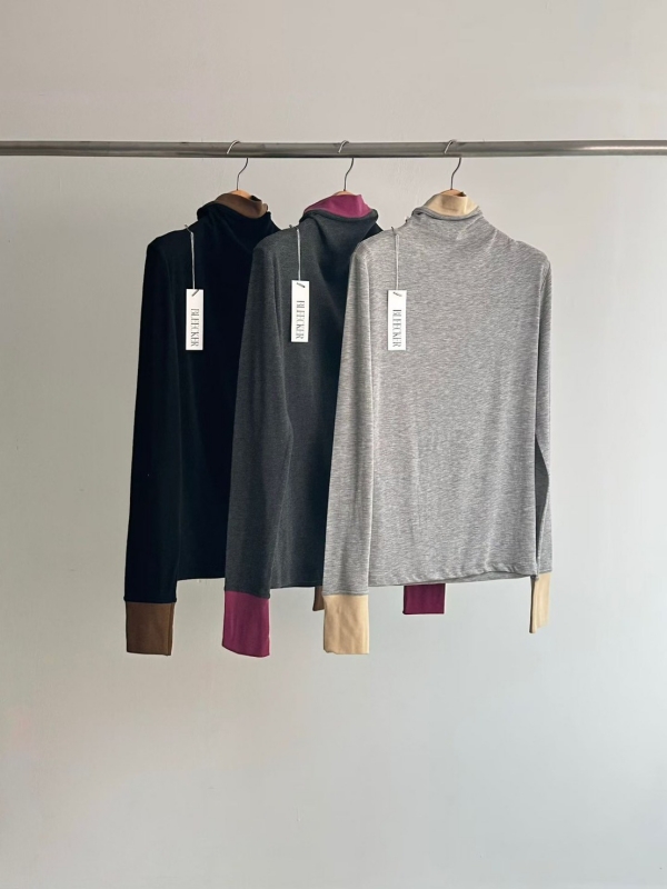 韓 假兩件式領袖配色上衣 3色