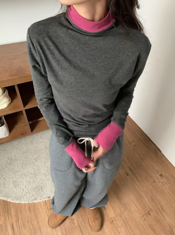 韓 假兩件式領袖配色上衣 3色