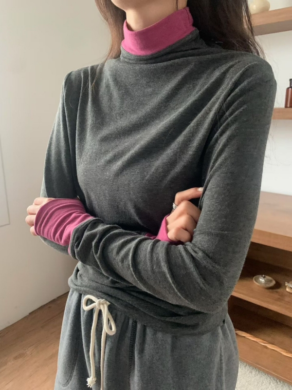 韓 假兩件式領袖配色上衣 3色