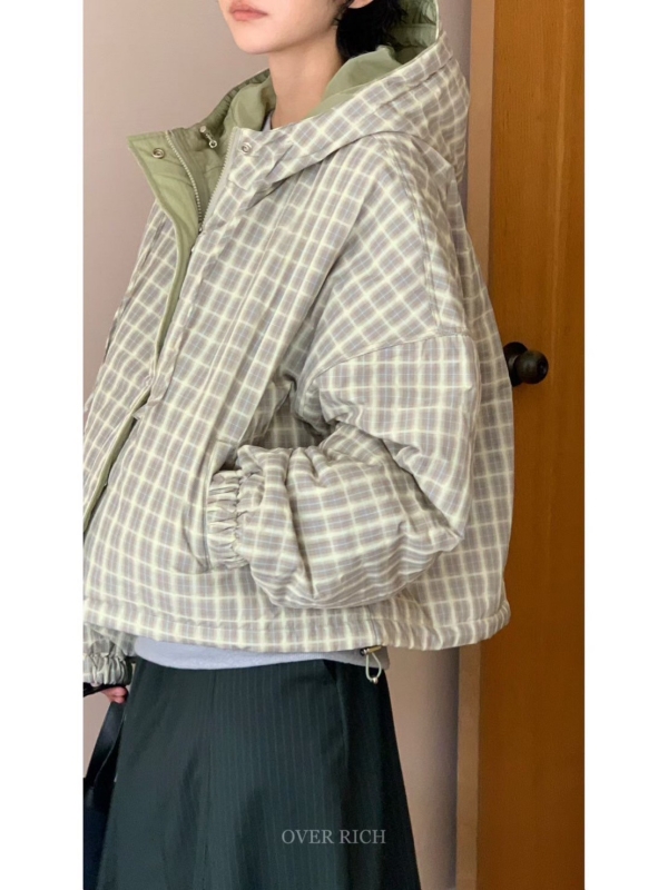 韓 兩面穿小格紋外套 2色