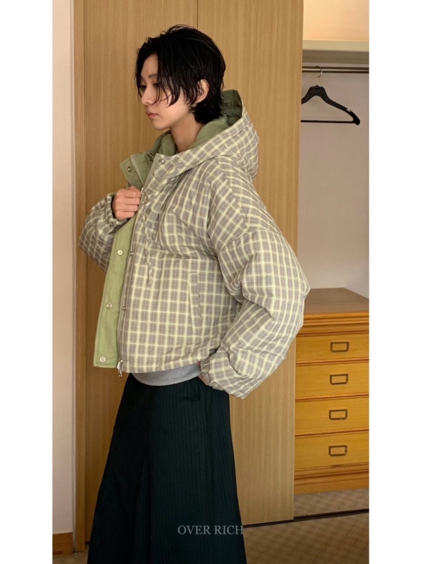 韓 兩面穿小格紋外套 2色