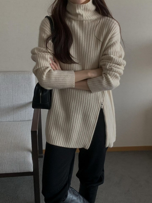 韓 下拉鍊高領上衣 3色