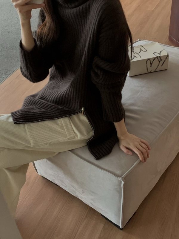 韓 下拉鍊高領上衣 3色