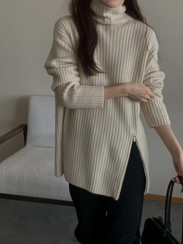 韓 下拉鍊高領上衣 3色