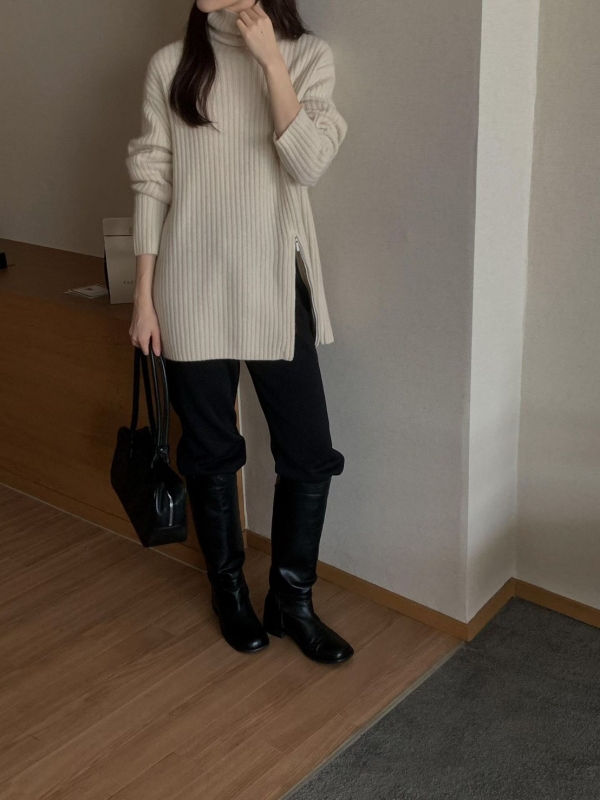 韓 下拉鍊高領上衣 3色