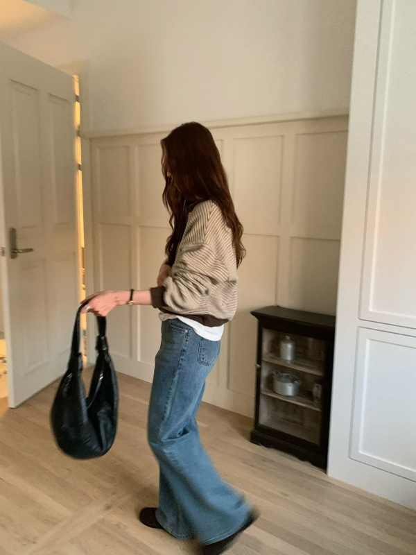 韓 圓領釦條文上衣 4色