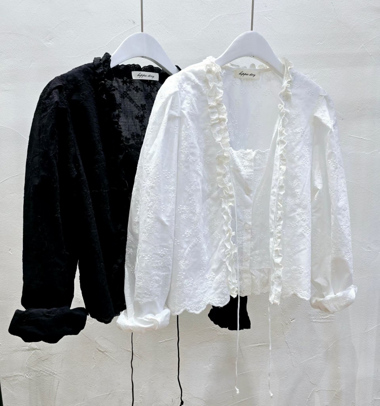 韓 假兩件式捲捲領上衣 2色