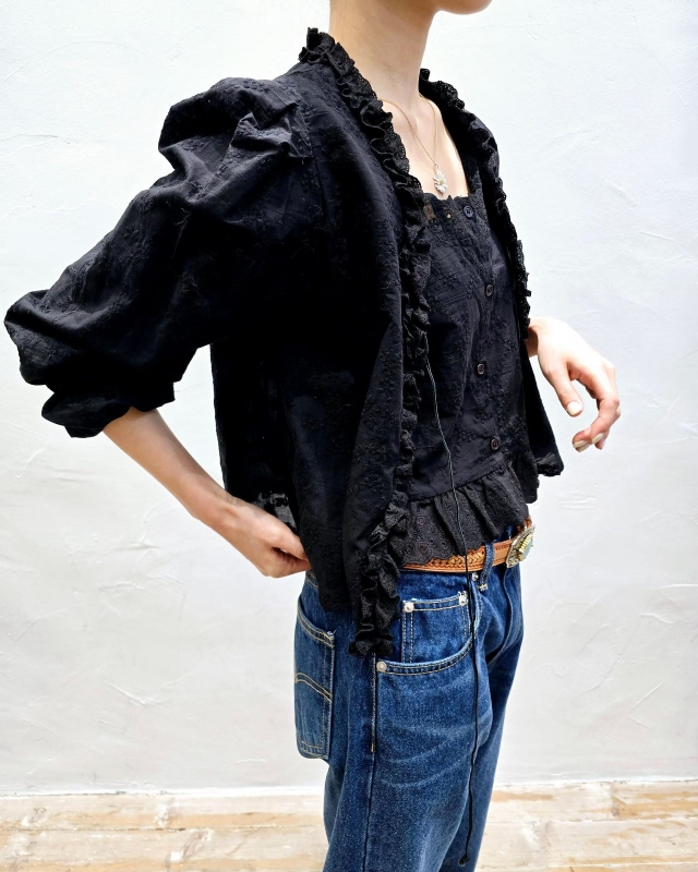 韓 假兩件式捲捲領上衣 2色