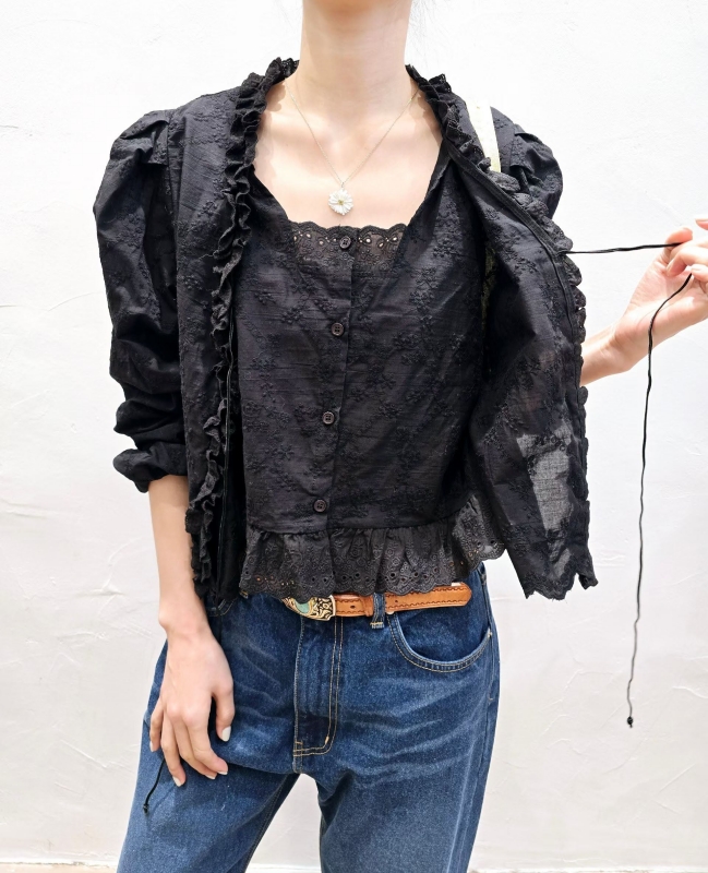 韓 假兩件式捲捲領上衣 2色