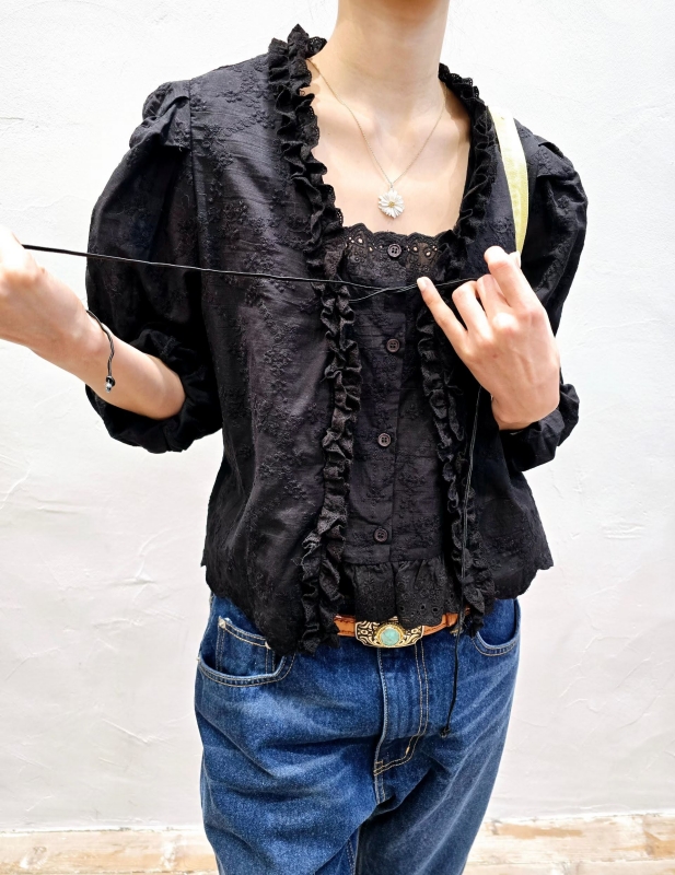 韓 假兩件式捲捲領上衣 2色