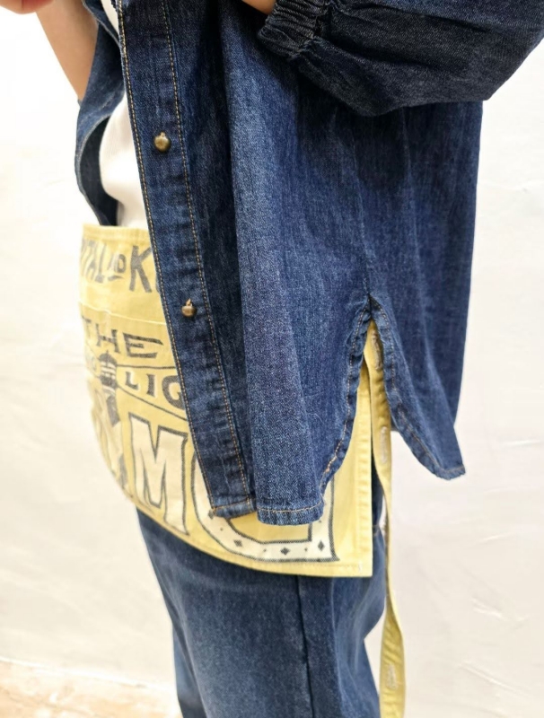 韓 袖縮口牛仔襯衫