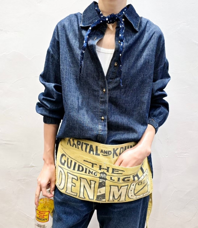 韓 袖縮口牛仔襯衫