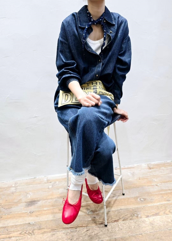 韓 袖縮口牛仔襯衫