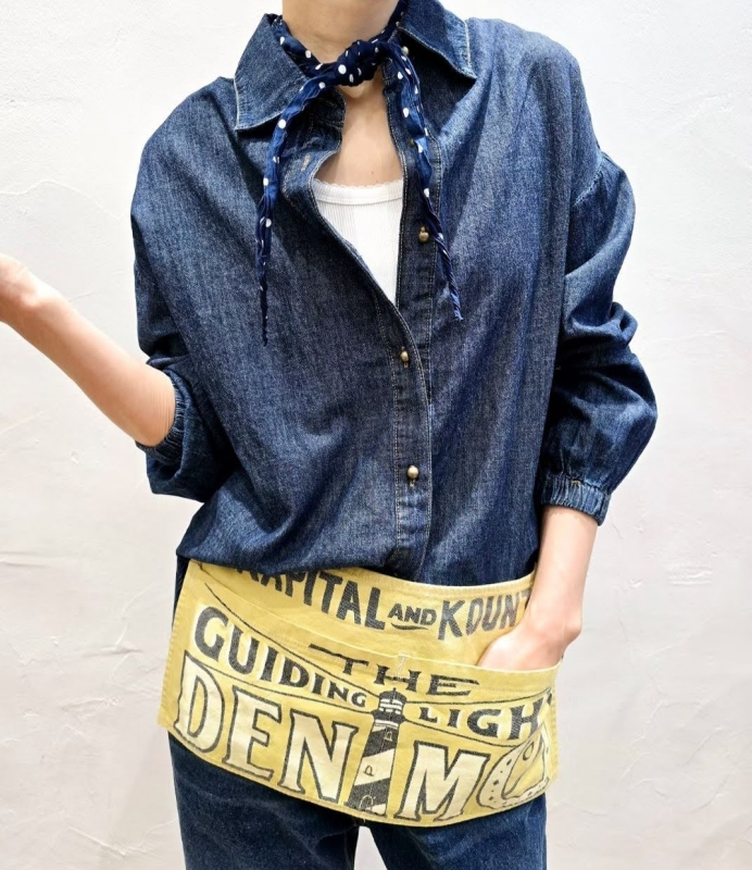 韓 袖縮口牛仔襯衫