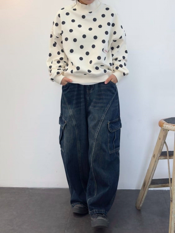 韓 小高領點點上衣 3色