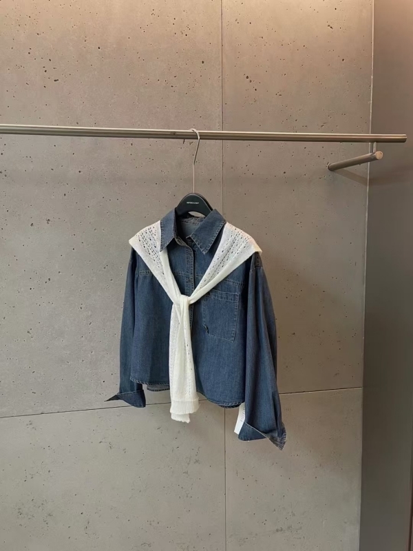 韓 大口袋牛仔襯衫