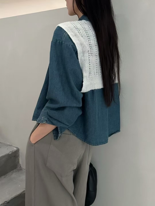 韓 大口袋牛仔襯衫