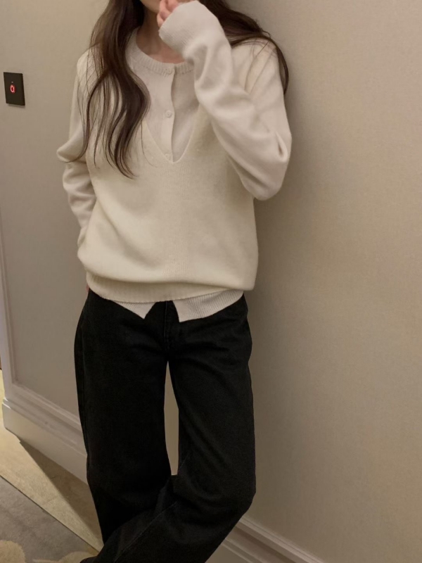 韓 假兩件式V上衣 4色