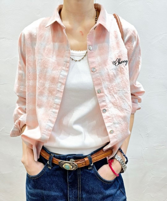 韓 英文字格文襯衫 2色 size