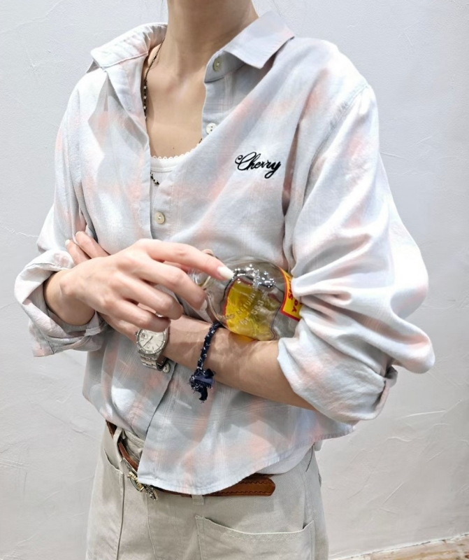 韓 英文字格文襯衫 2色 size