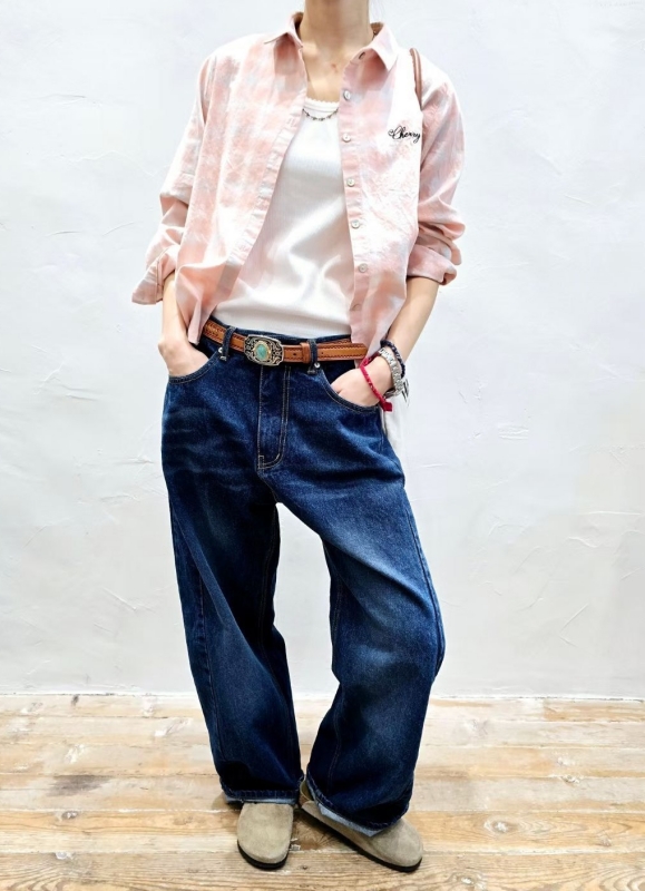 韓 英文字格文襯衫 2色 size