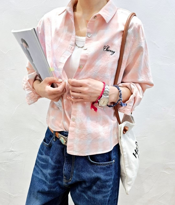 韓 英文字格文襯衫 2色 size