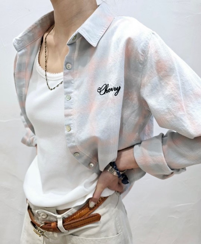 韓 英文字格文襯衫 2色 size