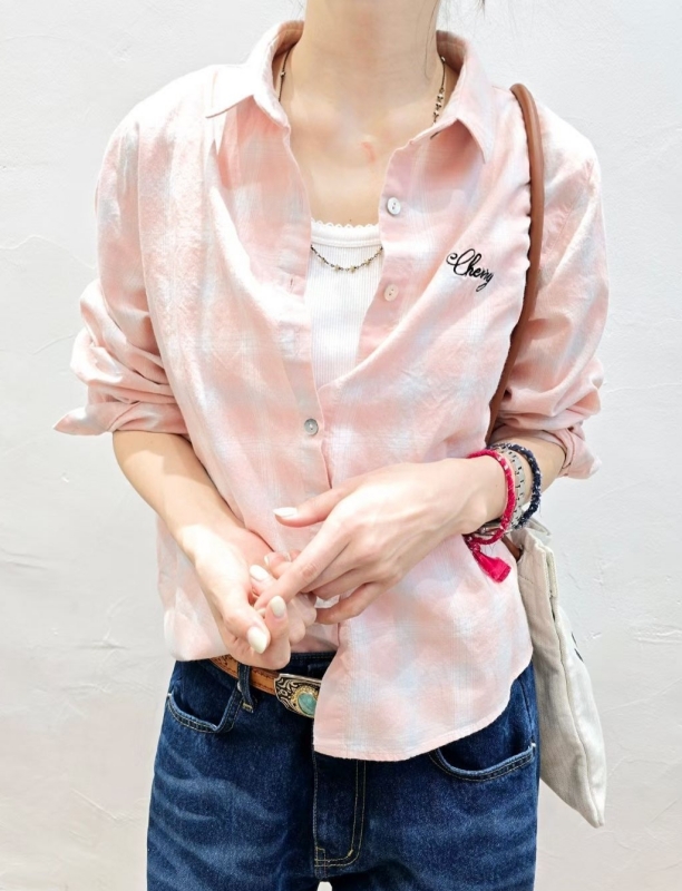 韓 英文字格文襯衫 2色 size