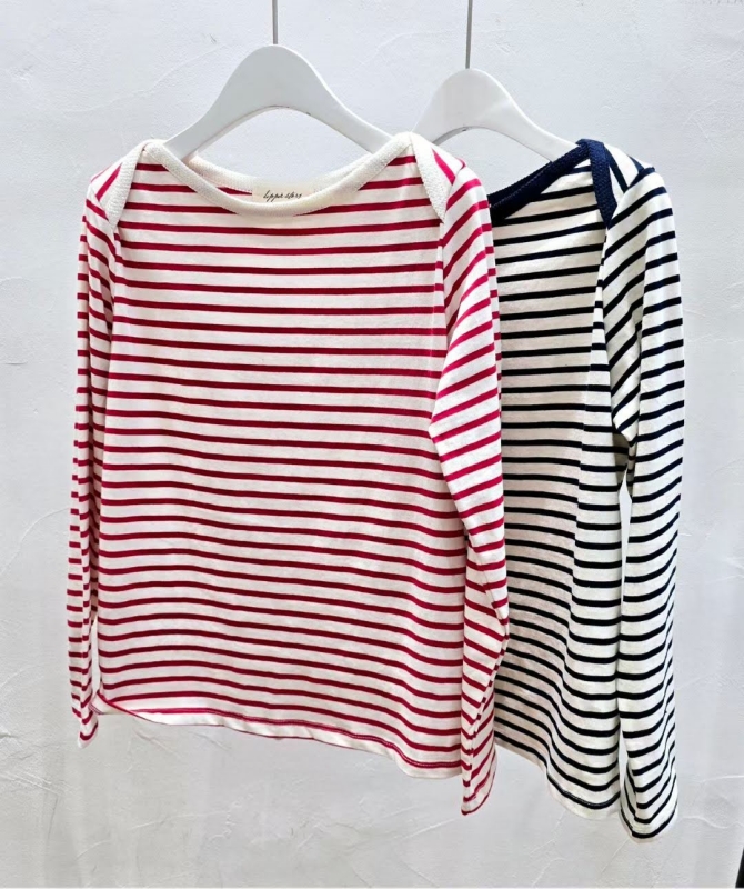 韓 領配色條文上衣 2色