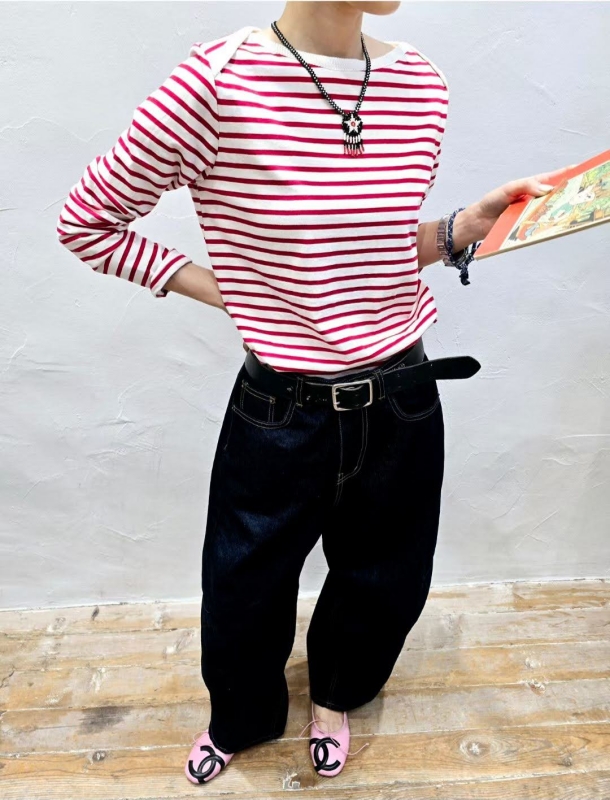 韓 領配色條文上衣 2色