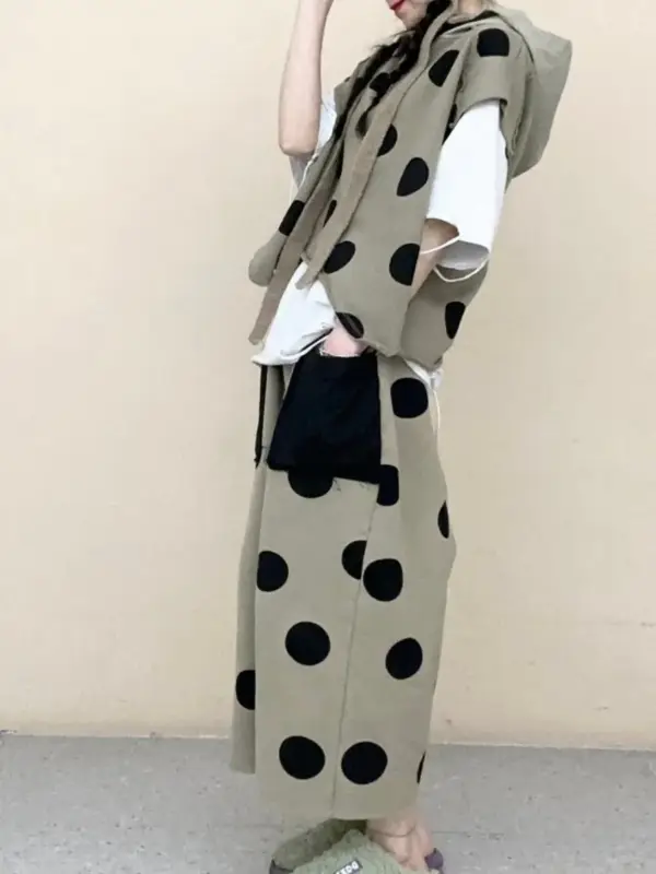 韓 大圓點連帽背心 3色