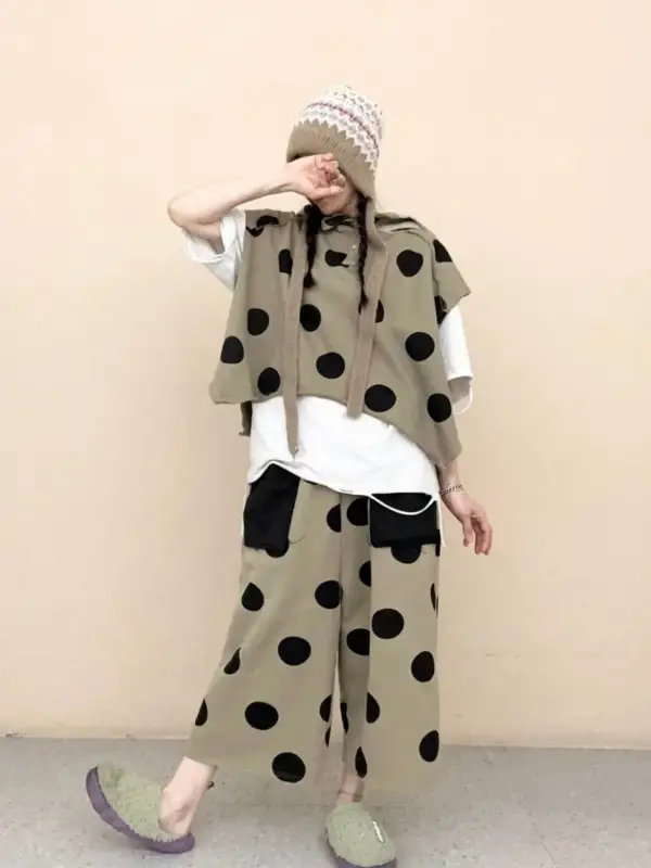 韓 大圓點連帽背心 3色