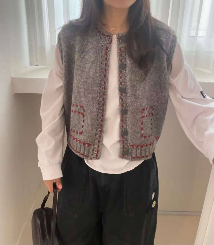 韓 車線配色背心 3色 size