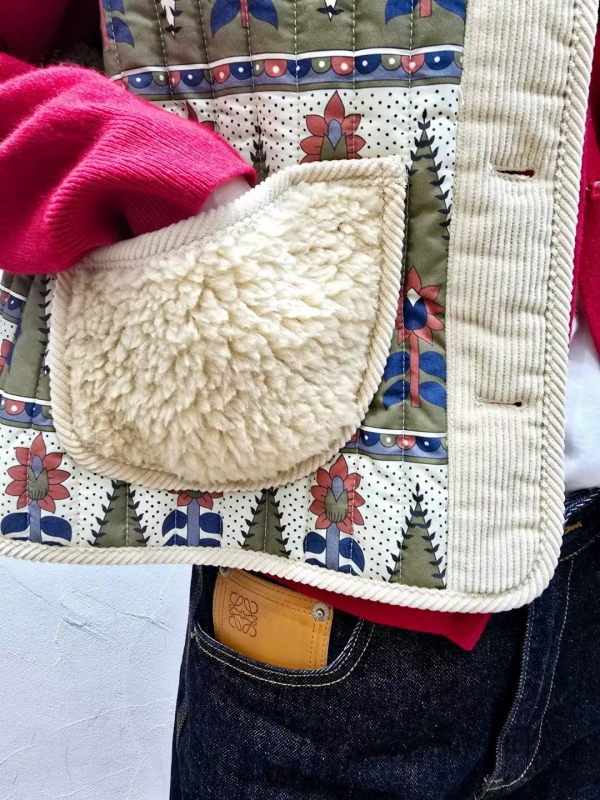 韓 小花毛毛口袋背心 2色