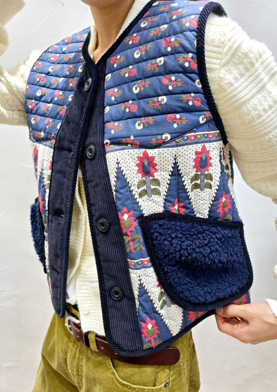 韓 小花毛毛口袋背心 2色