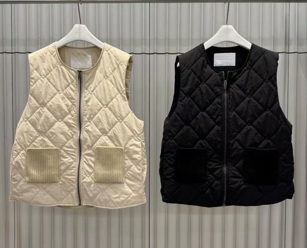 韓 口袋針織菱格壓紋背心 2色 size