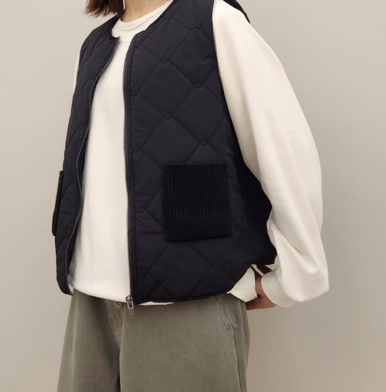 韓 口袋針織菱格壓紋背心 2色 size