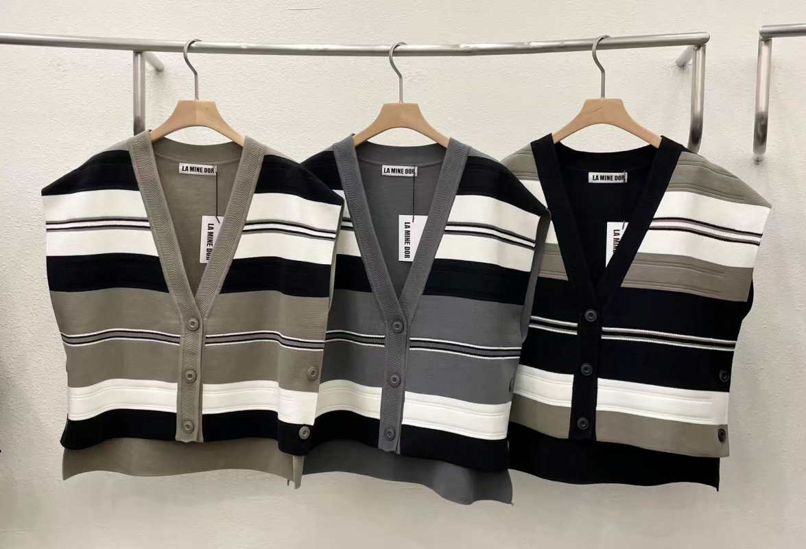 韓 粗細文針織棉背心 3色 size