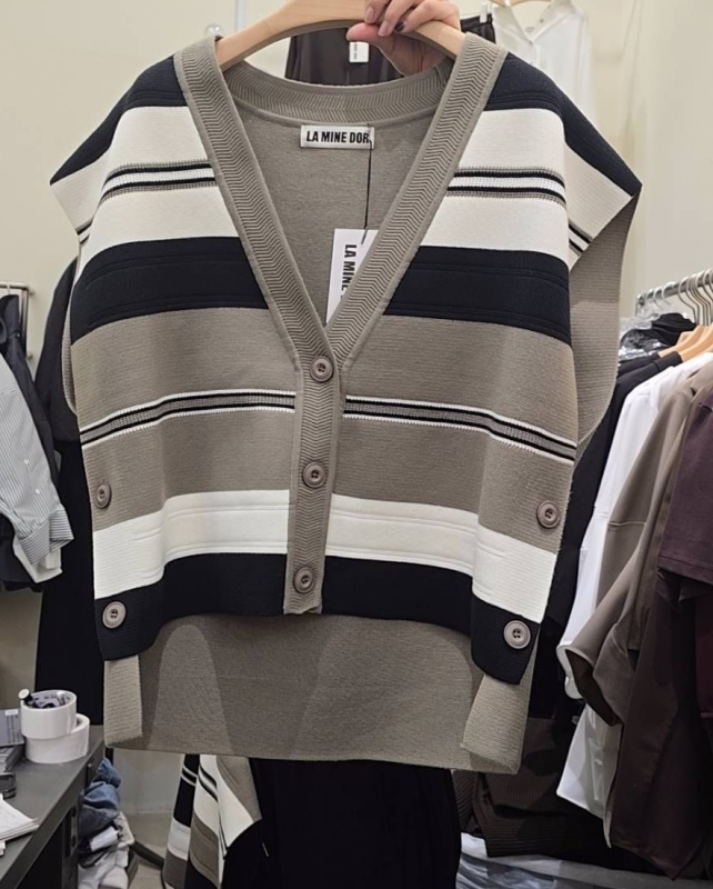 韓 粗細文針織棉背心 3色 size